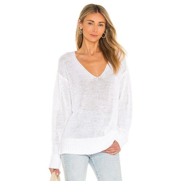 Theory Easy Linen Pullover White Long Sleeve